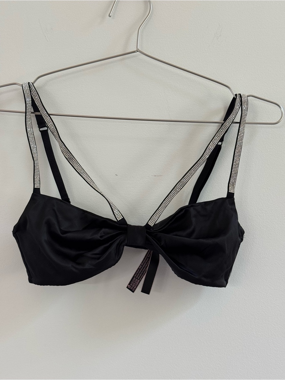 Victoria's Secret Black Bow Front Bra with Rhinestone Straps